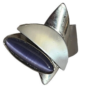 Christophe Poly Chrono Designs Modernist Silver Aluminum and Glass Ring Size 10